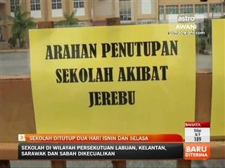 Sekolah ditutup dua hari Isnin dan Selasa