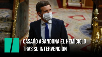 Casado abandona el hemiciclo tras su intervención sin dar réplica a Sánchez