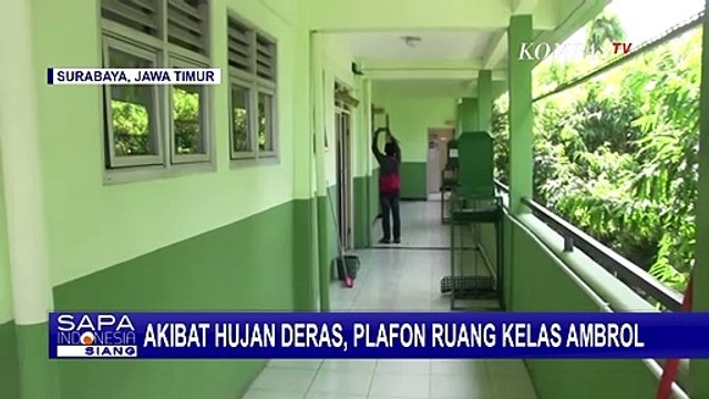 Diterpa Hujan Deras dan Angin Kencang, Plafon 4 Ruangan Kelas di SDN Sumur Welut I Ambruk!