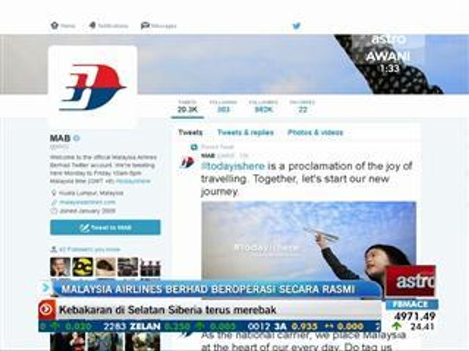 Malaysia Airlines Berhad beroperasi secara rasmi