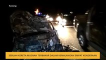 Sebuah kereta musnah terbakar dalam kemalangan empat kenderaan