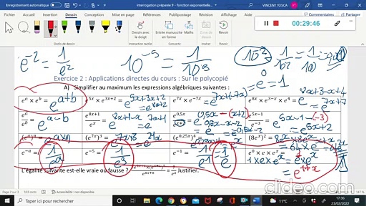 1ere spécialité - Correction interrogation  préparée : Fonction exponentielle