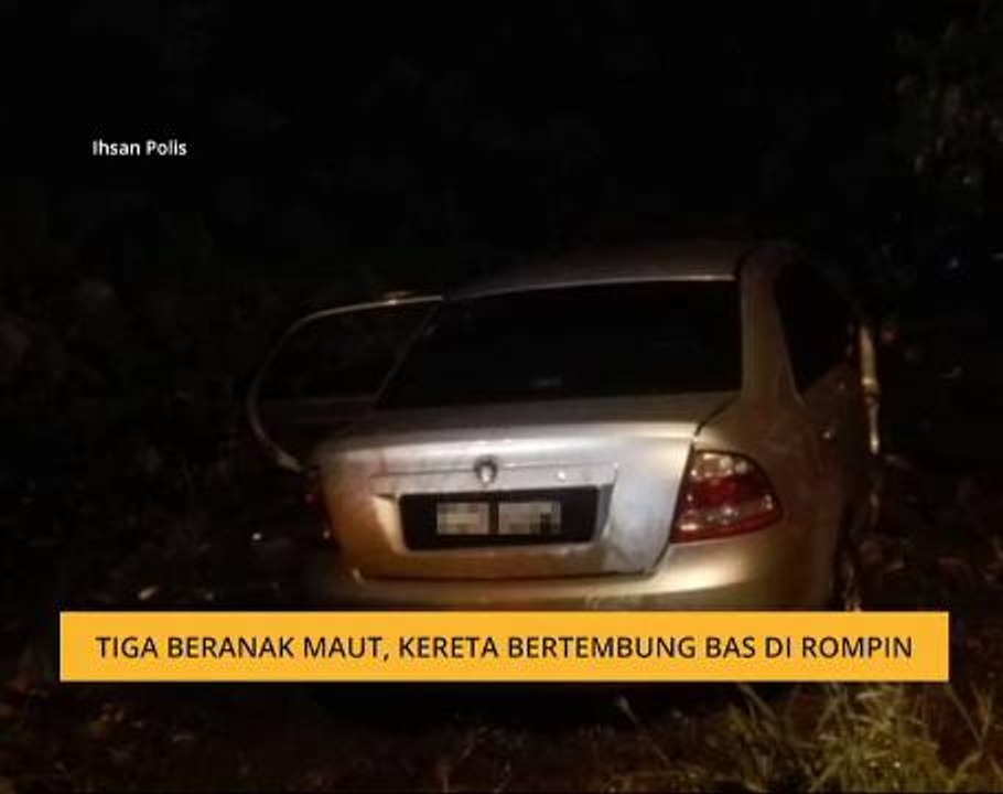 Tiga beranak maut, kereta bertembung bas di Rompin