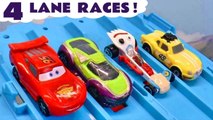 4 Lane Races Full Episodes with Pixar Cars 3 Lightning McQueen versus Hot Wheels in these Funlings Race Stop Motion Animation Family Friendly Toy Story Videos for Kids by Kid Friendly Toy Trains 4U
