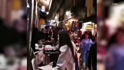 Shocking moment Atletico Madrid fans attack Man Utd supporters ahead of match in Spain tonight