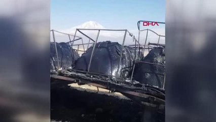 AĞRI'DA ASFALT YÜKLÜ TIR ALEV ALEV YANDI