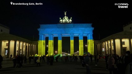 Ukraine's colours light up European monuments in show of solidarity