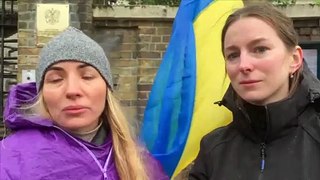 Ukraine Crisis - Ukrainian national protesting outside the Russian embassy in London expresses concern for family back home as Russia launches attack (SWNS)