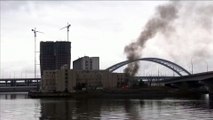 Smoke rises from fire outside intelligence building in Kyiv