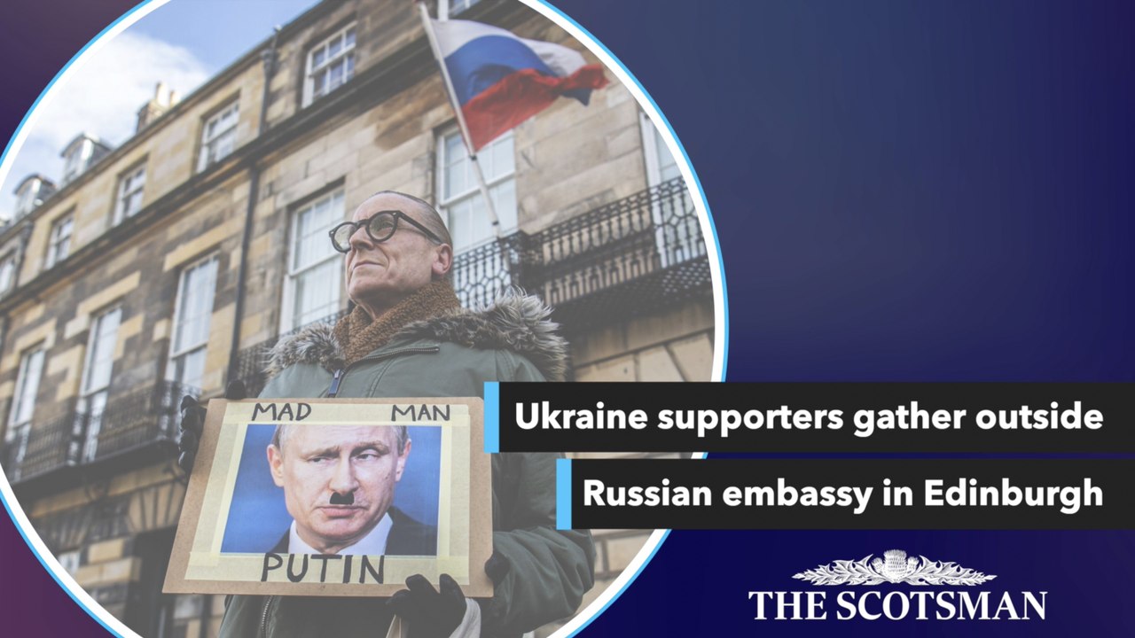 Ukraine supporters gather outside Russian embassy in Edinburgh