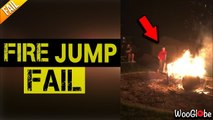 'Reckless guys ALMOST GET BURNED after FAILED FIRE JUMP attempts'