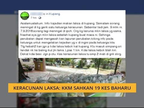 Keracunan laksa: KKM sahkan 19 kes baharu