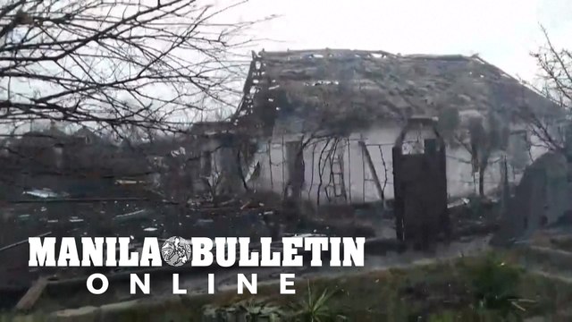 Houses destroyed after shelling in Ukrainian city of Mariupol