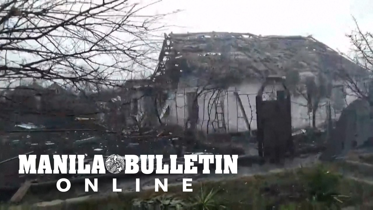Houses destroyed after shelling in Ukrainian city of Mariupol