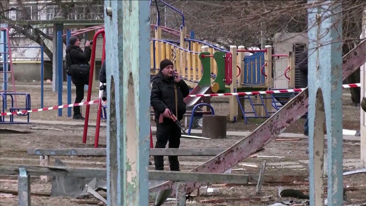 Residential building  wrecked after Russian rocket attacks hit Kyiv