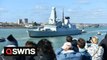 State of the art Royal Navy Destroyer HMS Diamond sails out of Portsmouth to the Black Sea region in support of NATO