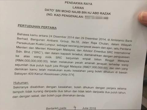 Najib berdepan 4 pertuduhan pecah amanah, salah guna kuasa