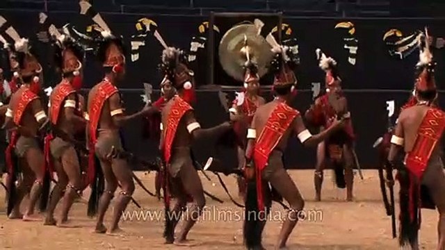 Konyak Nagas singing Aoleang song, Nagaland