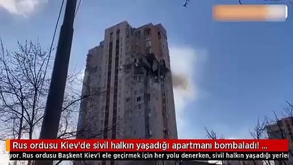 Kiev'de sivillerin yaşadığı apartman böyle vuruldu