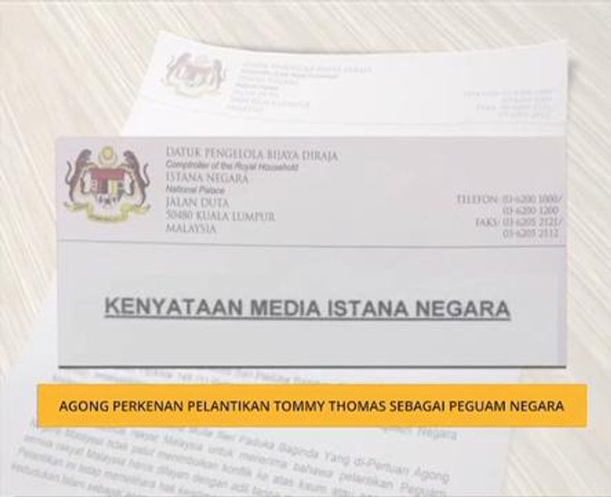 Agong perkenan pelantikan Tommy Thomas sebagai Peguam Negara
