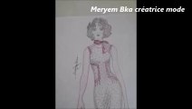 رسم فستان صيفي بقماش مزركش  Drawing summer dress , printed fabric  Dessin robe été, tissu imprimé