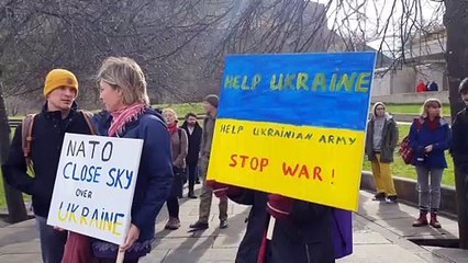 Supporters of Ukraine gather at the Scottish Parliament today - February 26 2022