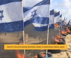 Rakyat Palestin bakar bendera Israel di sempadan Israel - Gaza