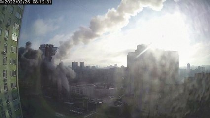 Video shows moment residential Kyiv building was hit by Russian missile