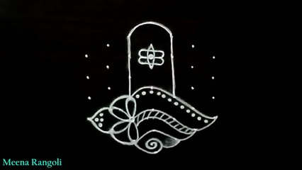 shivratri special rangoli design with diya, shanku - shivaratri kolam designs - only pooja room rangoli