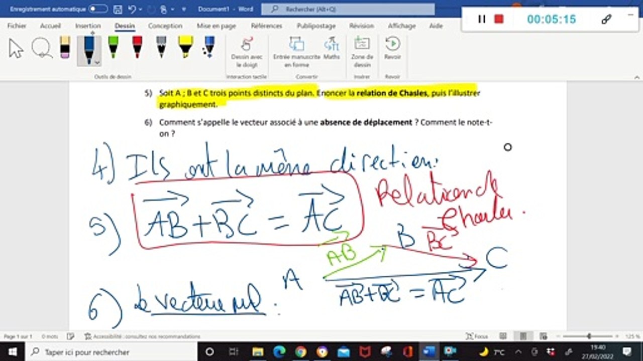 Seconde - Correction interrogation vecteurs - partie géométrique