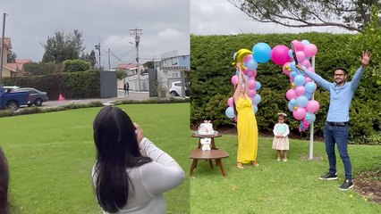 ''To infinity and beyond!' Parents-to-be do a fun-filled ball-and-racket gender reveal for 2nd child '