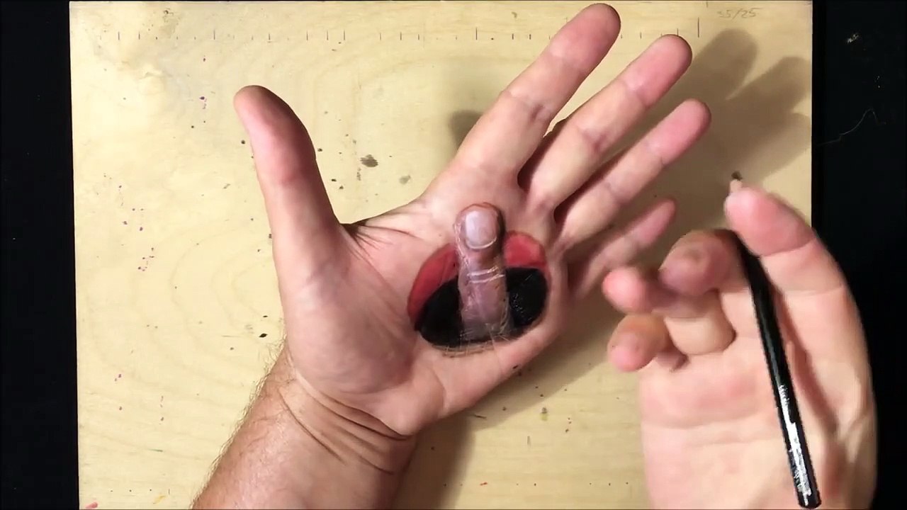 Drawing a Finger in the Hole Illusion - 3D Trick Art on Hand