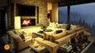 Comfortable living room with fireplace and rain on the windows | Deep sleep