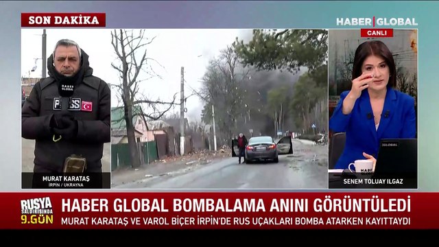 Rus uçaklarının İrpin'i bombaladığı anları görüntüleyen Haber Global muhabiri o anları anlattı