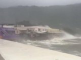 High waves crash on coastline as Typhoon Hato hits Hong Kong