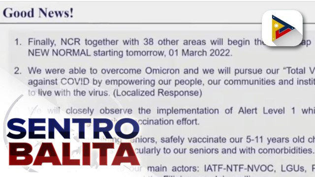 Pilipinas, nagtagumpay na vs. hamon ng Omicron variant, ayon kay Vaccine Czar Carlito Galvez; Pres. Duterte, may ‘special meeting’ hinggil sa tensyon sa Ukraine at Russia