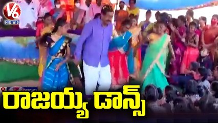 మరోసారి స్టెప్పులేసిన ఎమ్మెల్యే రాజయ్య.. MLA Rajaiah Dance Steps With Students _ V6 News