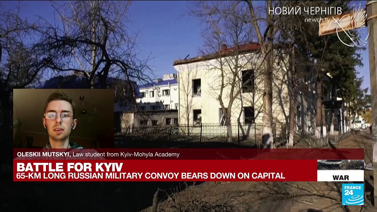 Ukraine : air raid sirens ring out while interview with a citizen in Chernihiv