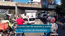 Combi vuelca y cae de puente en Periférico Norte