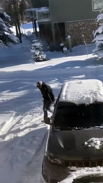 Friends Crack Up Over Friend's Fall Using Crutches in Snow