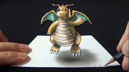 Drawing 3D DRAGONITE- Dragon Pokemon 3D Art