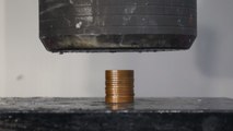 This Is What Happens When A Hydraulic Press Crushes A Pile Of Coins