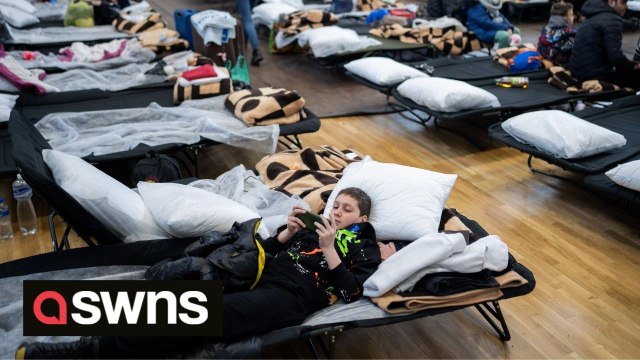 Refugees housed at school in Przemysl, Poland after fleeing Ukraine