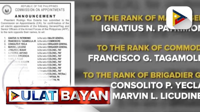 Pangulong Duterte, isinumite sa Commission on Appointments ang ad interim appointment ng ilan pang opisyal ng AFP