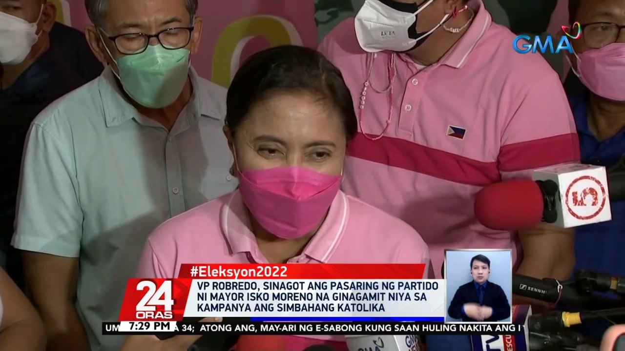 VP Robredo, sinagot ang pasaring ng partido ni Mayor Isko Moreno na ginagamit niya sa kampanya ang simbahang katolika | 24 Oras