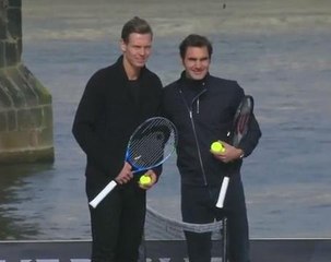 Roger Federer afloat on a boat to promote Laver Cup