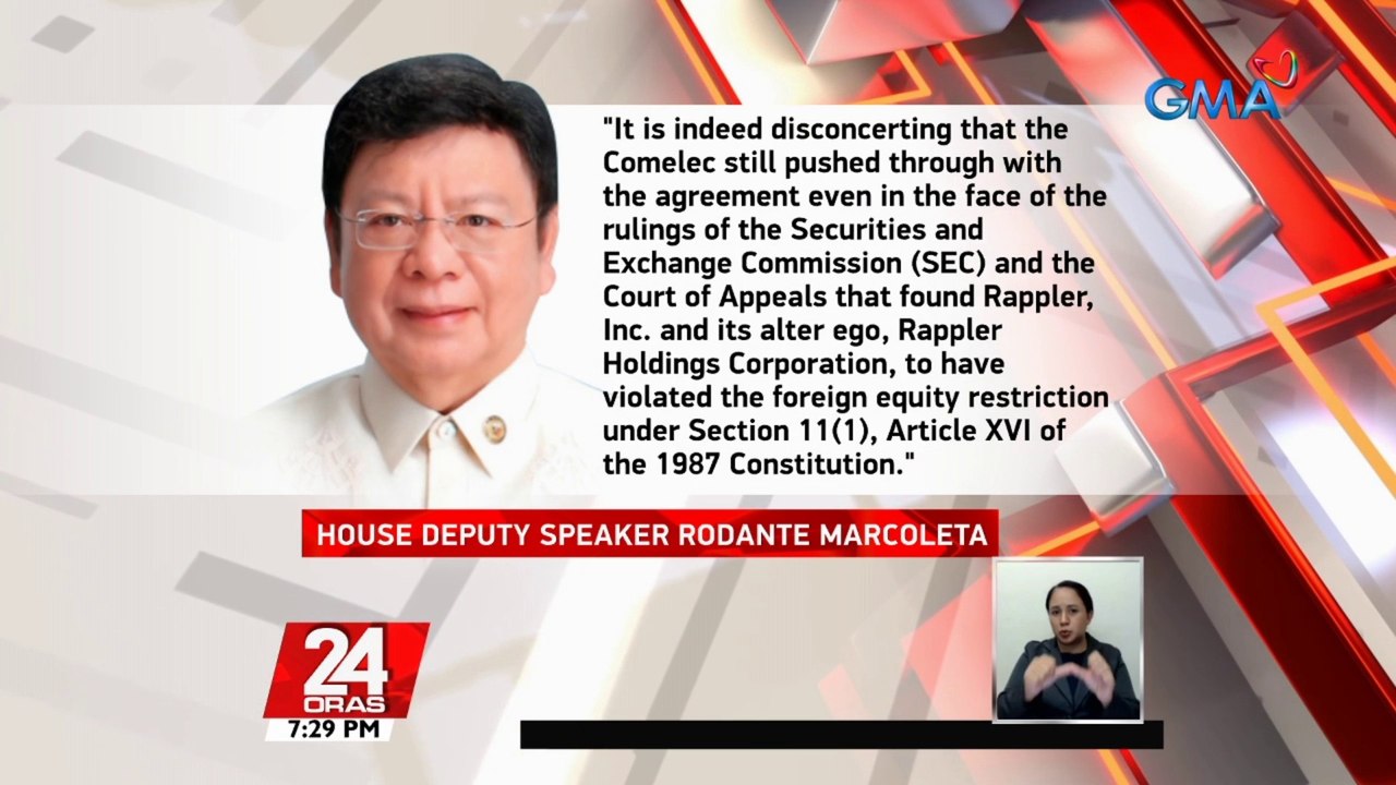 Rep. Marcoleta, tinawag na "misstep" ang kasunduan ng Comelec at Rappler para sa Eleksyon2022; Sen. De Lima, tiwalang ibabasura ng Korte Suprema | 24 Oras