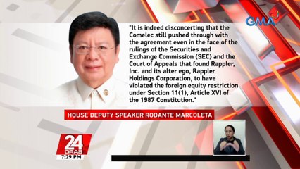 Rep. Marcoleta, tinawag na "misstep" ang kasunduan ng Comelec at Rappler para sa Eleksyon2022; Sen. De Lima, tiwalang ibabasura ng Korte Suprema | 24 Oras