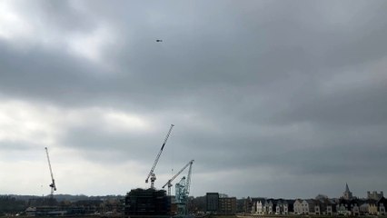 The police helicopter hovering over the River Medway