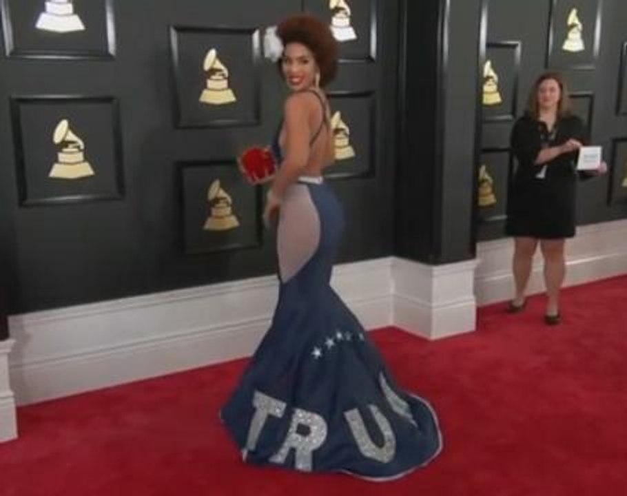 Singer Joy Villa dons 'Make America Great Again!' gown at Grammy Awards